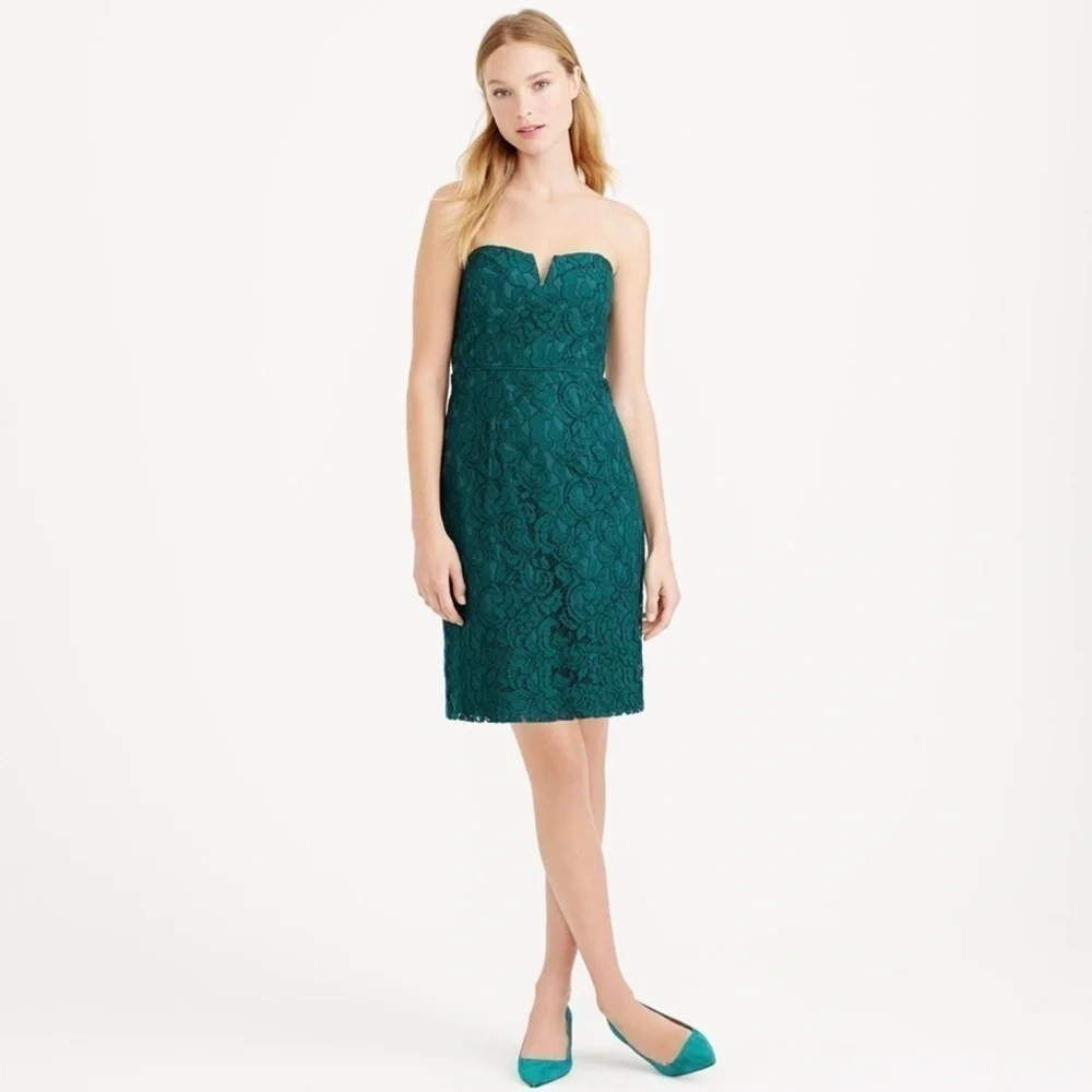 NEW J. Crew Cathleen Dress Green Leavers Lace Size 2 Strapless Prom Bridesmaid